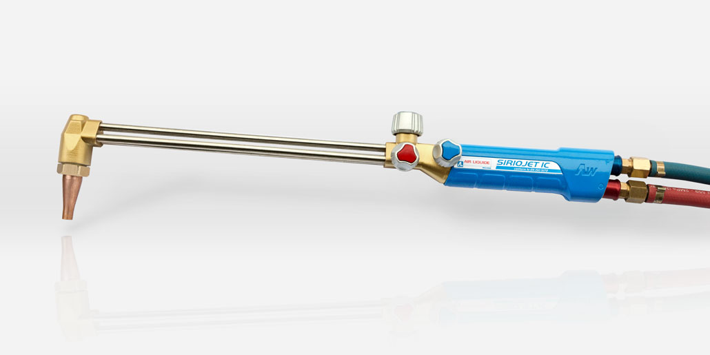 Air Liquide SAF-FRO Siriocopt oxygen cutting blowpipe and welding torch with integrated quickmatic connectores and design by quickpartners on white background version with oxy valve sideview