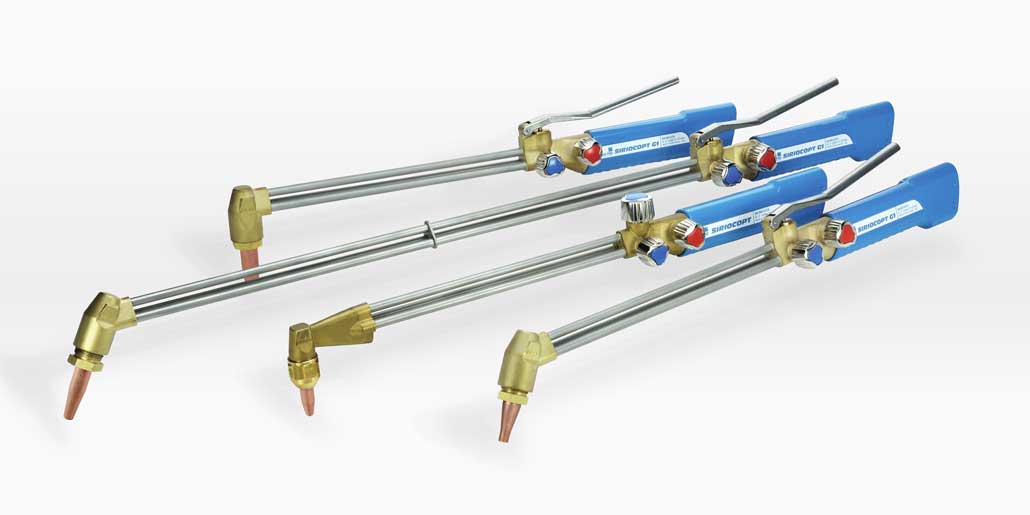 Air Liquide SAF-FRO Siriocopt range of oxygen cutting blowpipes with integrated quickmatic connectors and ergonomic handle design by quickpartners on white background 4 products of range