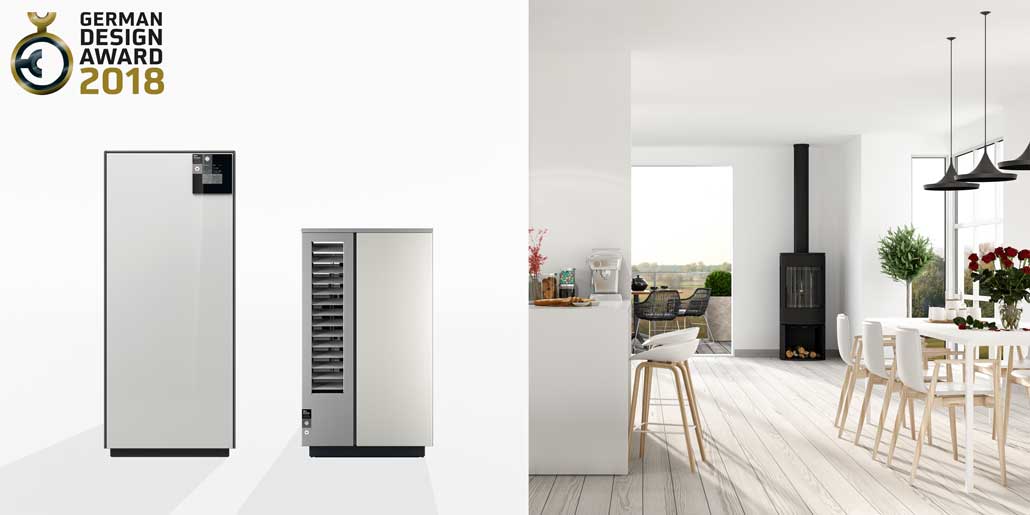 Glen Dimplex System M range of air water heat pumps composed by in house devices and external heat exchanger for energy efficient home comfort german design award 2018