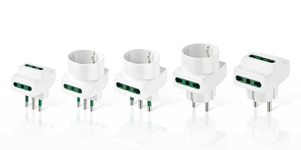 Vimar Supernova range of power adaptors for different international standards with Sicury safety product design quickpartners white versions
