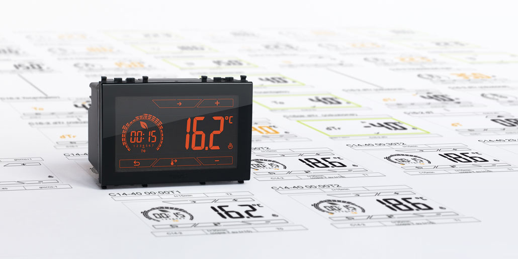 Timer thermostat and energy monitor Clima & Energy of Vimar. Big multicolor LCD display and capacitive touch screen and coinjected front glas. User Interface Design and navigation design developed by quickpartners. Energy efficiency and savings stimulated by intuitive UI
